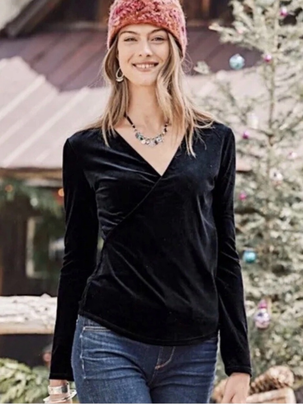 Sundance Black Velvet Faux Wrap Ruched Side Top Womens Medium Balletcore Classic - Picture 2 of 8